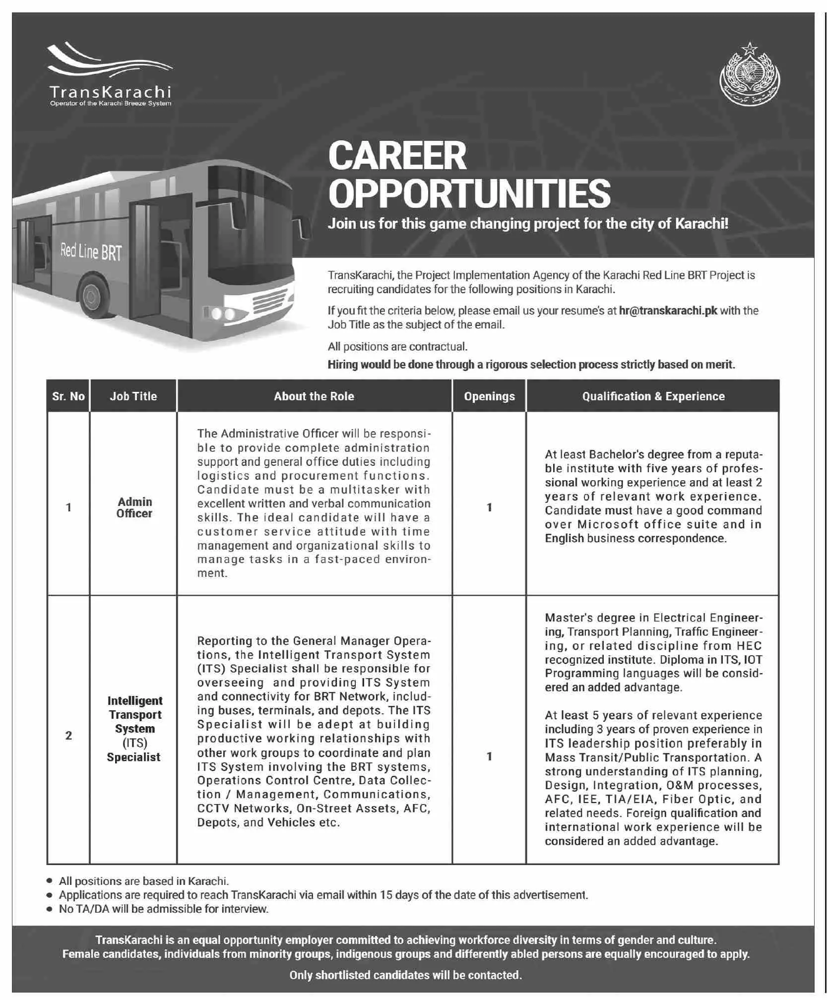 Jobs in Trans Karachi Sindh 2022 Jobs 2022 — original advertisement