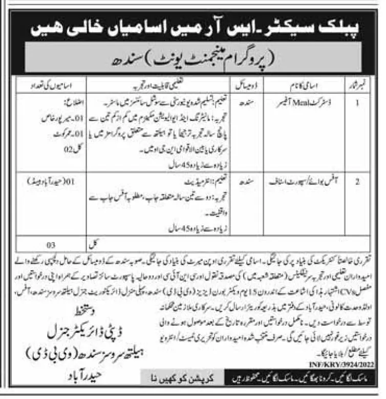 Jobs in Directorate Health Services Sindh 2022 – Health Department Sindh Jobs 2022 — original advertisement