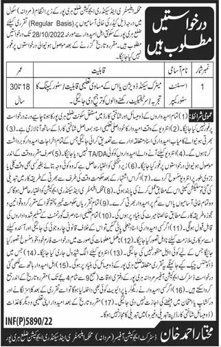 Jobs in Elementary & Secondary Education ESED Haripur 2022 – Elementary & Secondary Education Department KPK Jobs 2022 — original advertisement