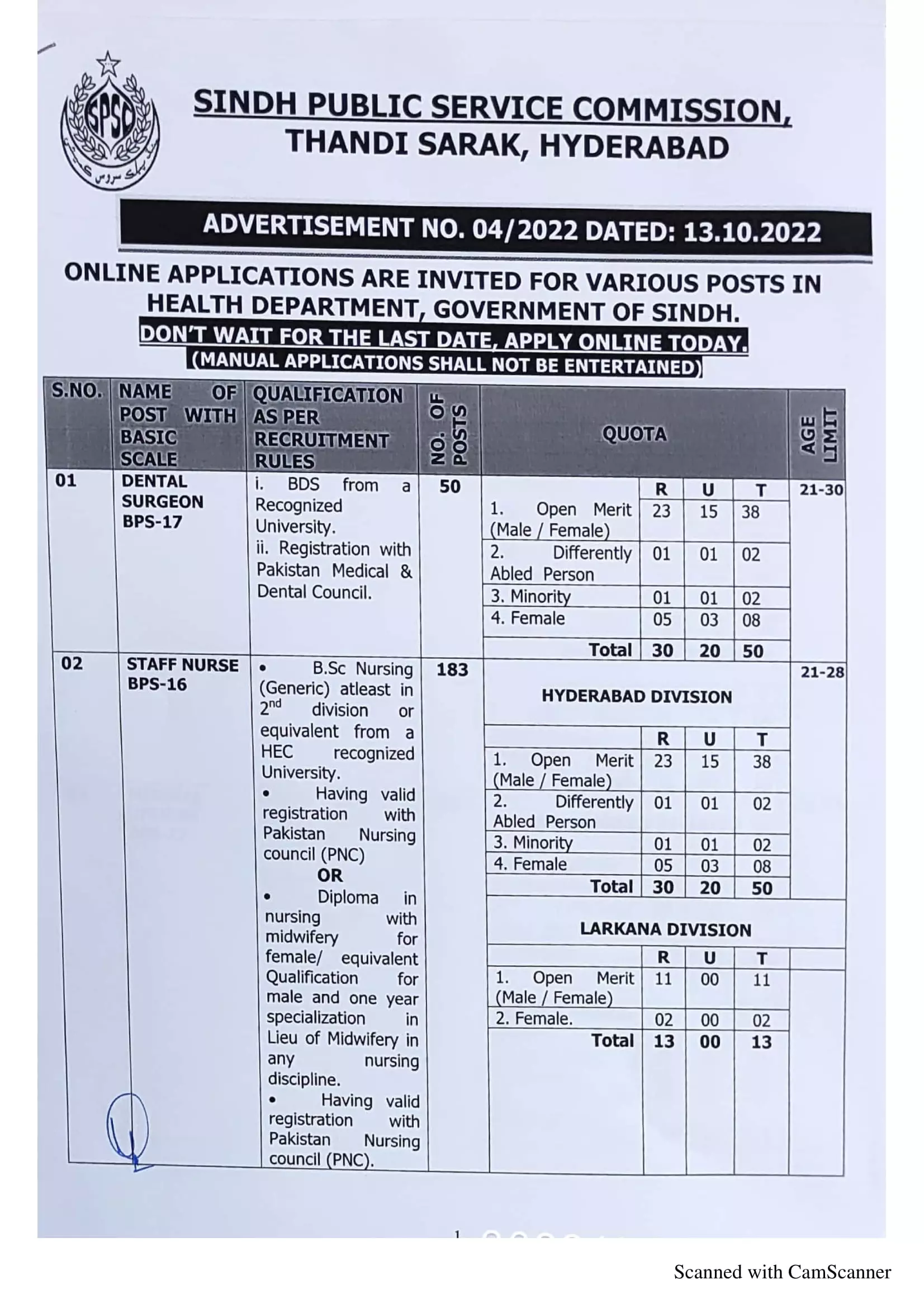 Jobs in Sindh Public Service Commission 04/2022 – Sindh Public Service Commission at Karachi Jobs 2022 — original advertisement