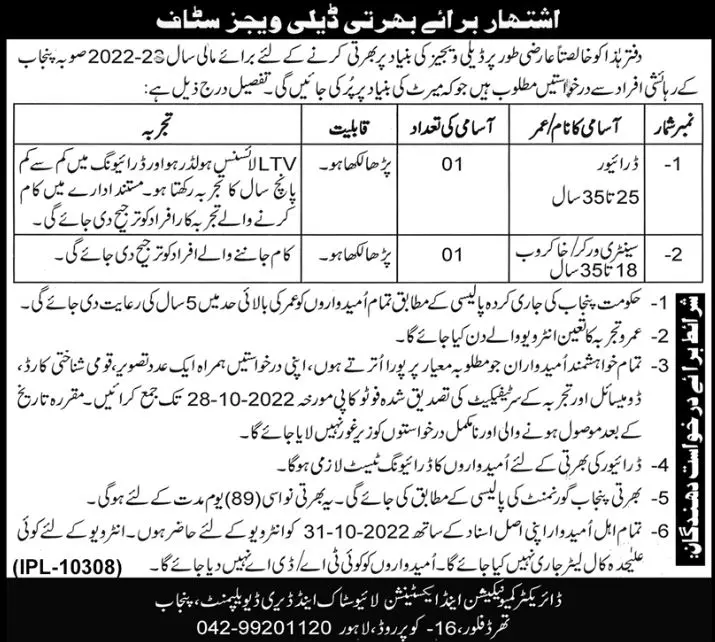 Jobs in Livestock and Dairy Development Department – Livestock and Dairy Development Department Punjab Jobs 2022 — original advertisement
