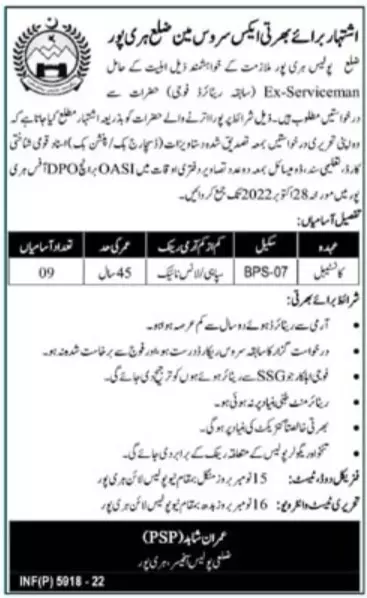 Jobs in Khyber Pakhtunkhwa Police Constable 2022 – Police Department KPK Jobs 2022 — original advertisement