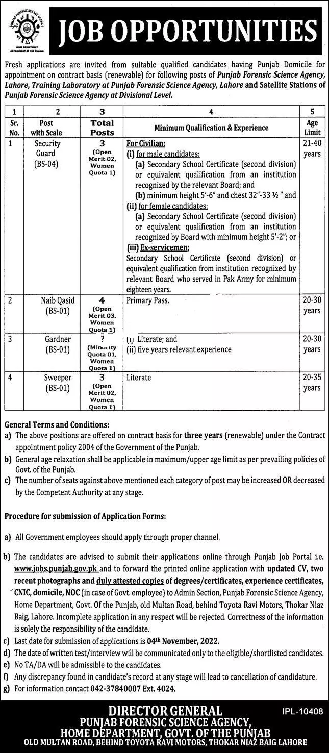 Jobs in Punjab Forensic Science Agency PFSA Lahore 2022 Jobs 2022 — original advertisement