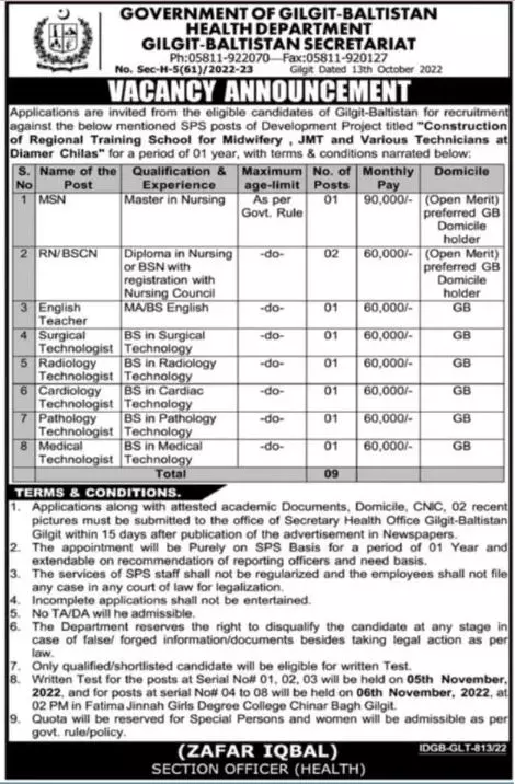 Jobs in Health Department Gilgit Baltistan 2022 – Health Department Gilgitbaltistan Jobs 2022 — original advertisement