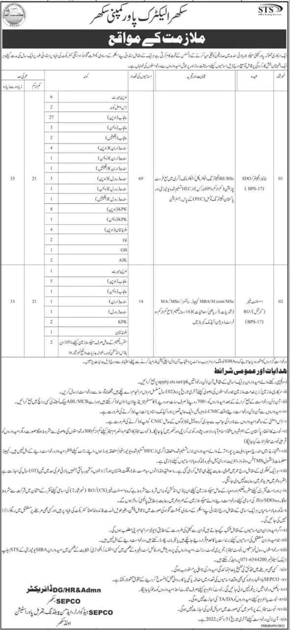 Jobs in Sukkur Electric Power Company Sepco Sukkur Jobs 2022 — original advertisement