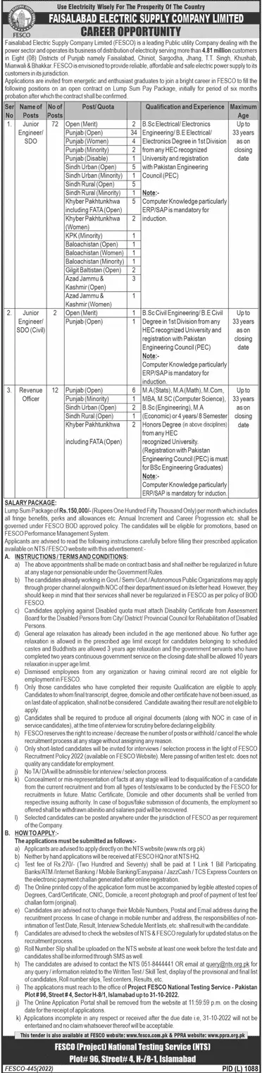 Faisalabad Electric Supply Company FESCO Jobs 2022 Jobs 2022 — original advertisement