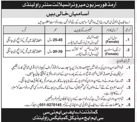Combined Military Hospital Medical Complex Rawalpindi Jobs – Combined Military Hospital CMH Jobs 2022 — original advertisement