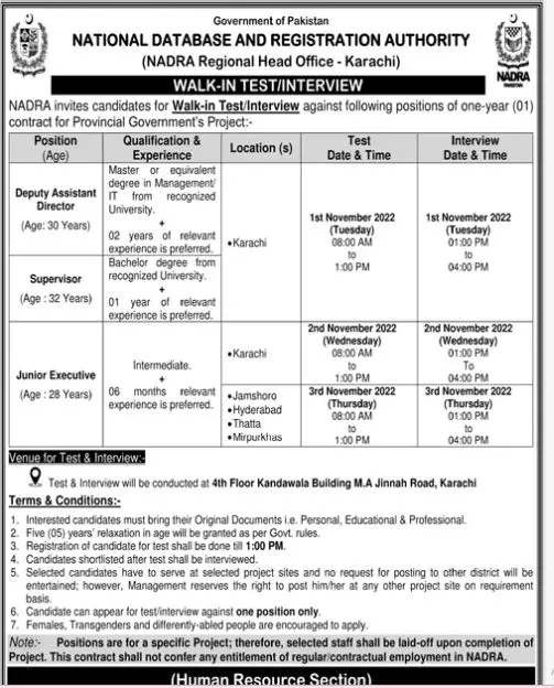 Jobs in National Database and Registration Authority Karachi Jobs 2022 — original advertisement
