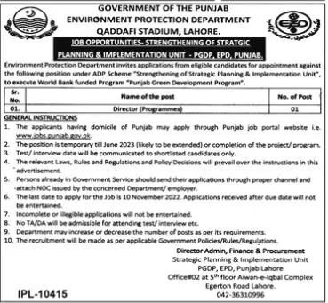 Jobs in Environment Protection Department Punjab Jobs 2022 — original advertisement