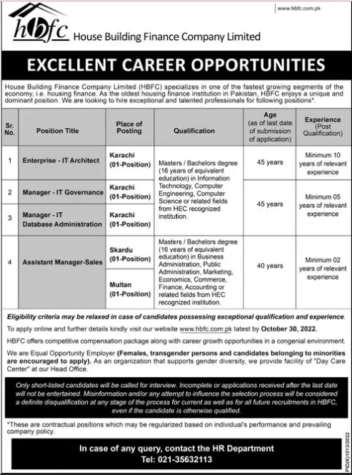 Jobs in Housing Building Finance Company Limited – House Building Finance Company Ltd Jobs 2022 — original advertisement