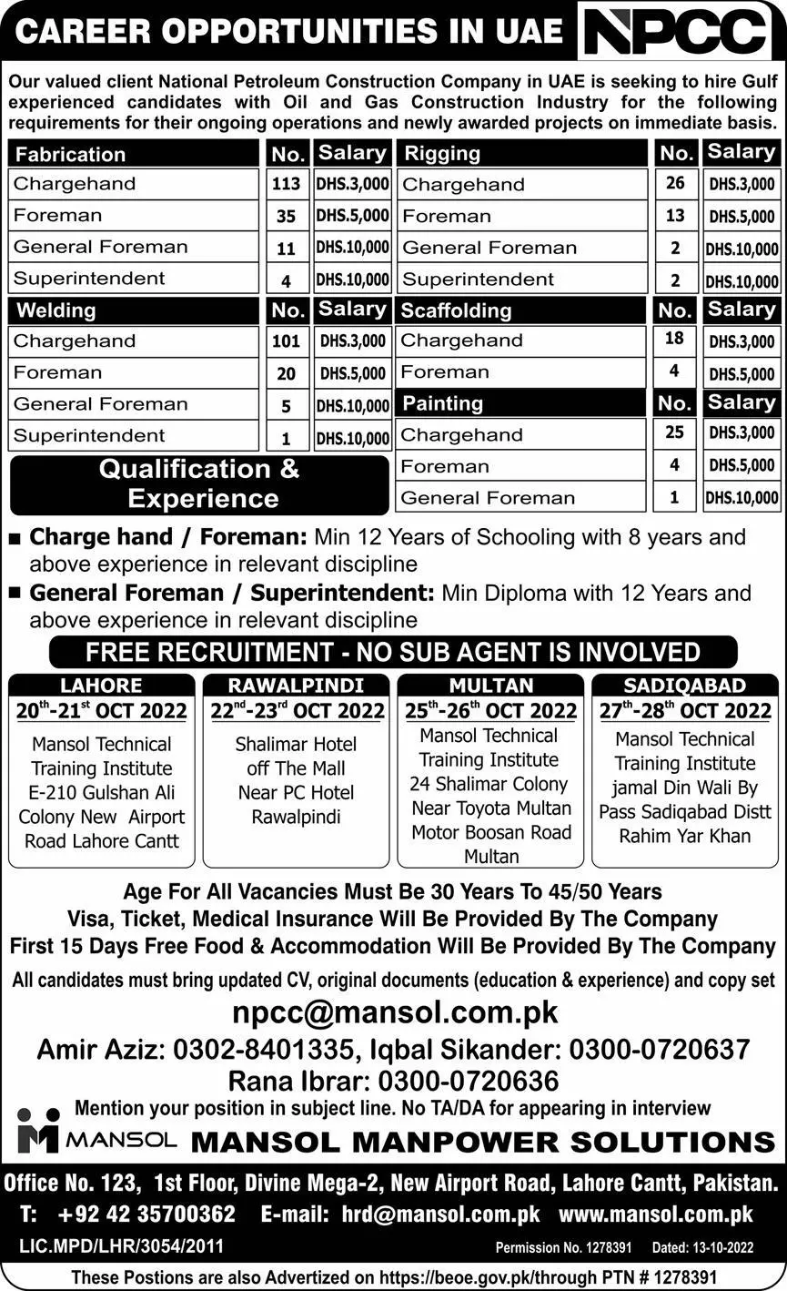 Jobs in National Petroleum Construction Company – Private Company Jobs 2022 — original advertisement