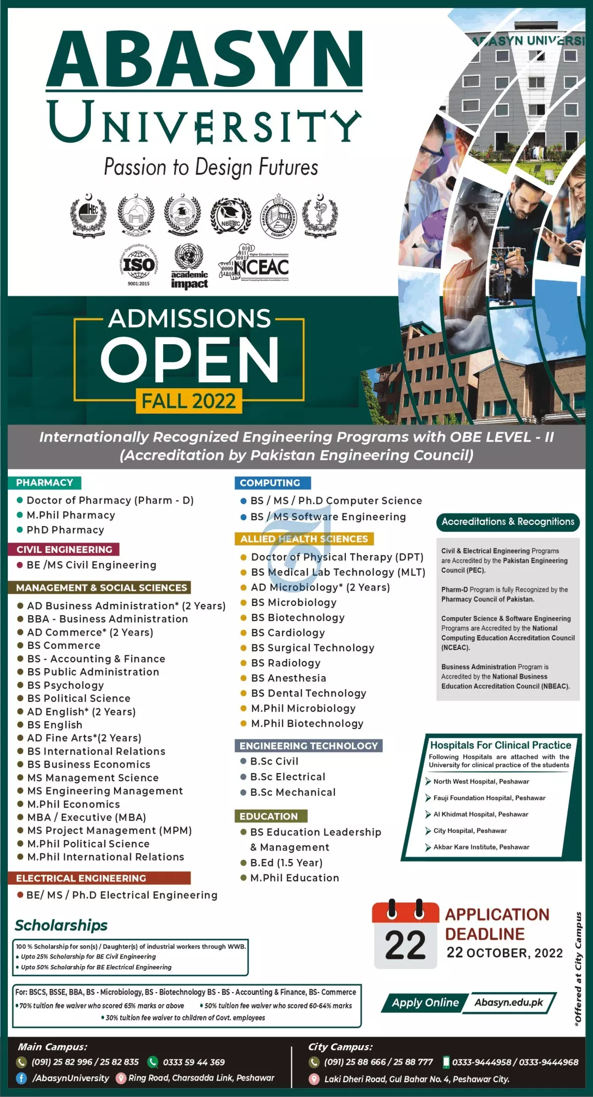 Admission in Abasyn University Peshawar Admissions 2022 — original advertisement