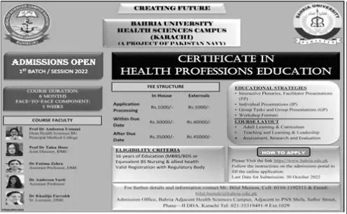 Admission in  Bahria University Karachi Campus Admissions 2022 — original advertisement