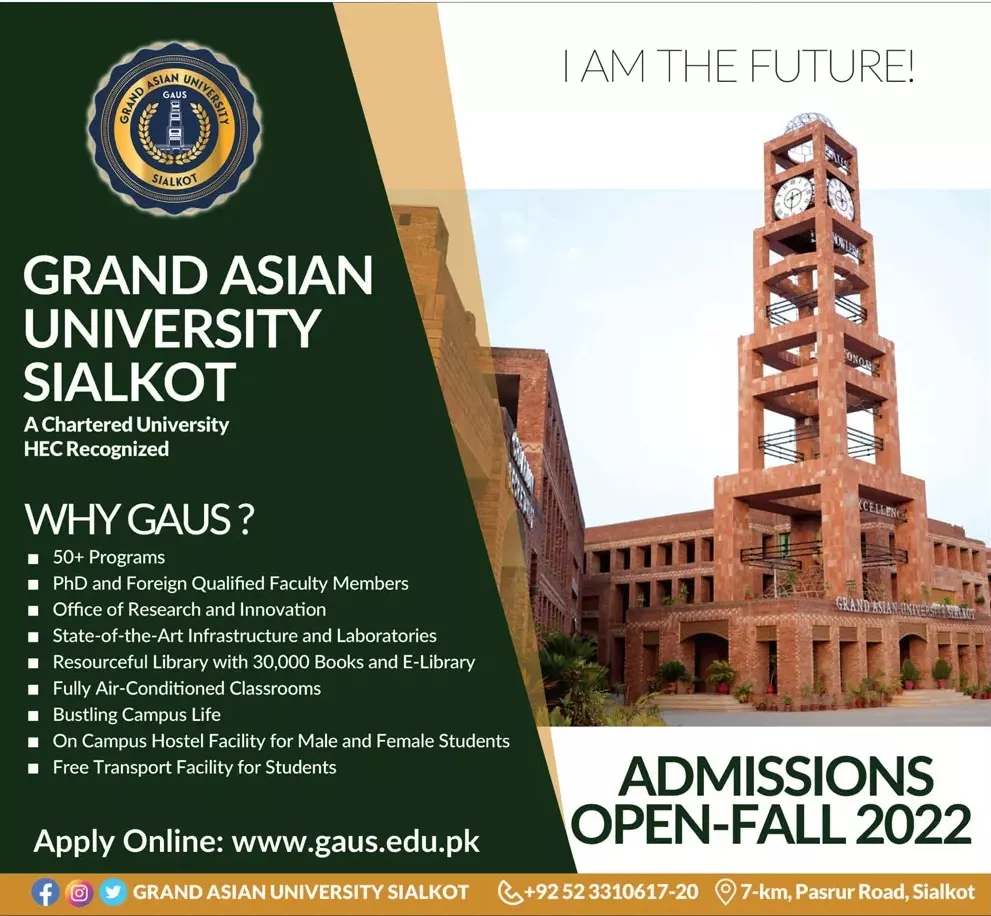 Admission in Grand Asian University Sialkot Admissions 2022 — original advertisement
