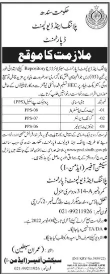 Planning & Development Department Sindh Jobs 2022 Jobs 2022 — original advertisement