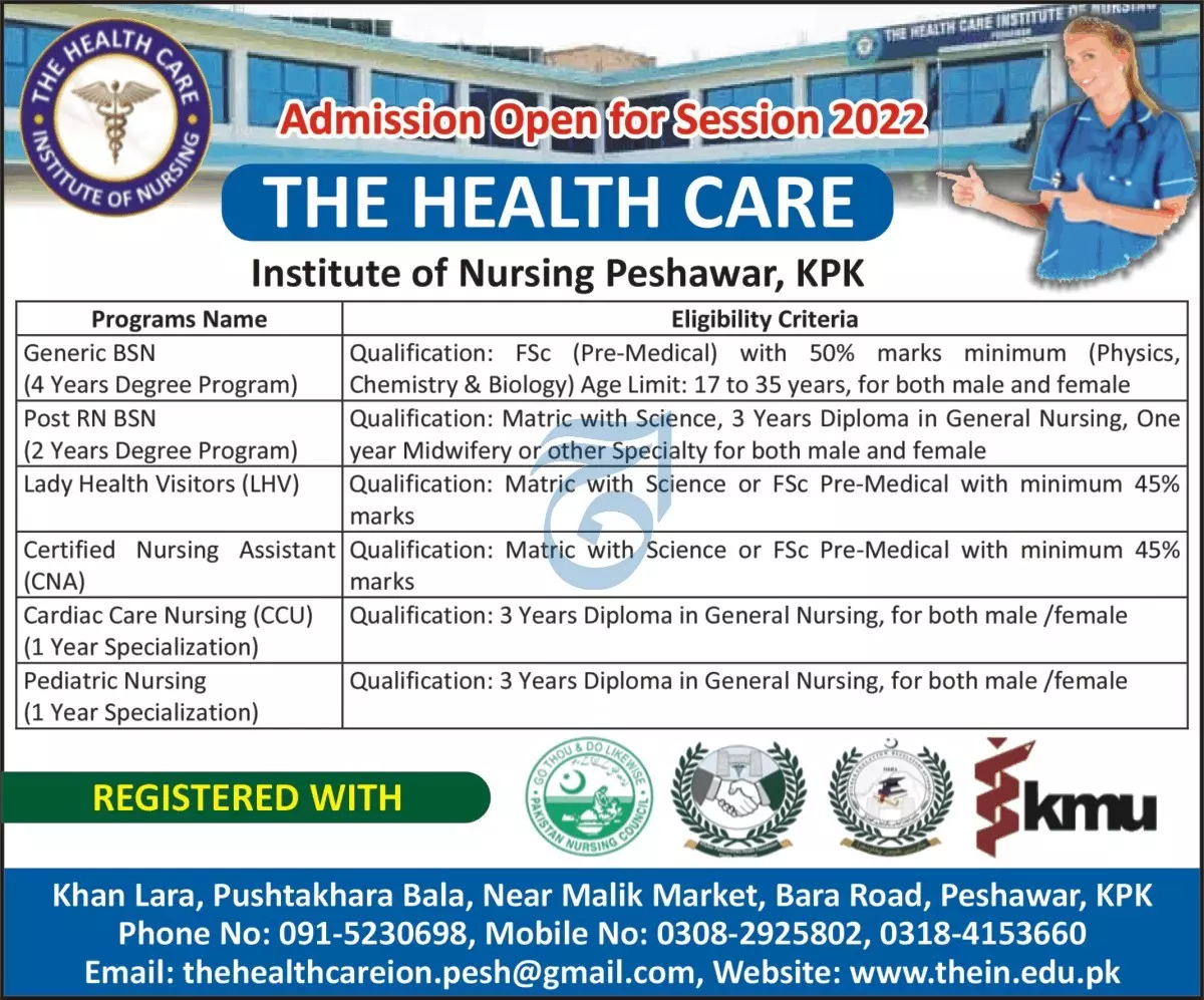 Institute of nursing Peshawar Admission 2022 Admissions 2022 — original advertisement