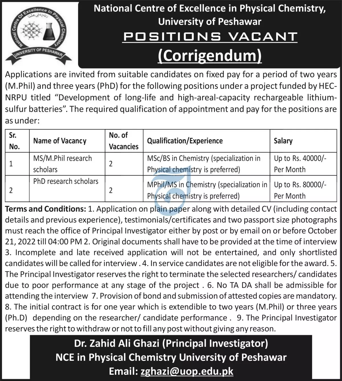 University of Peshawar Jobs 2022 Jobs 2022 — original advertisement