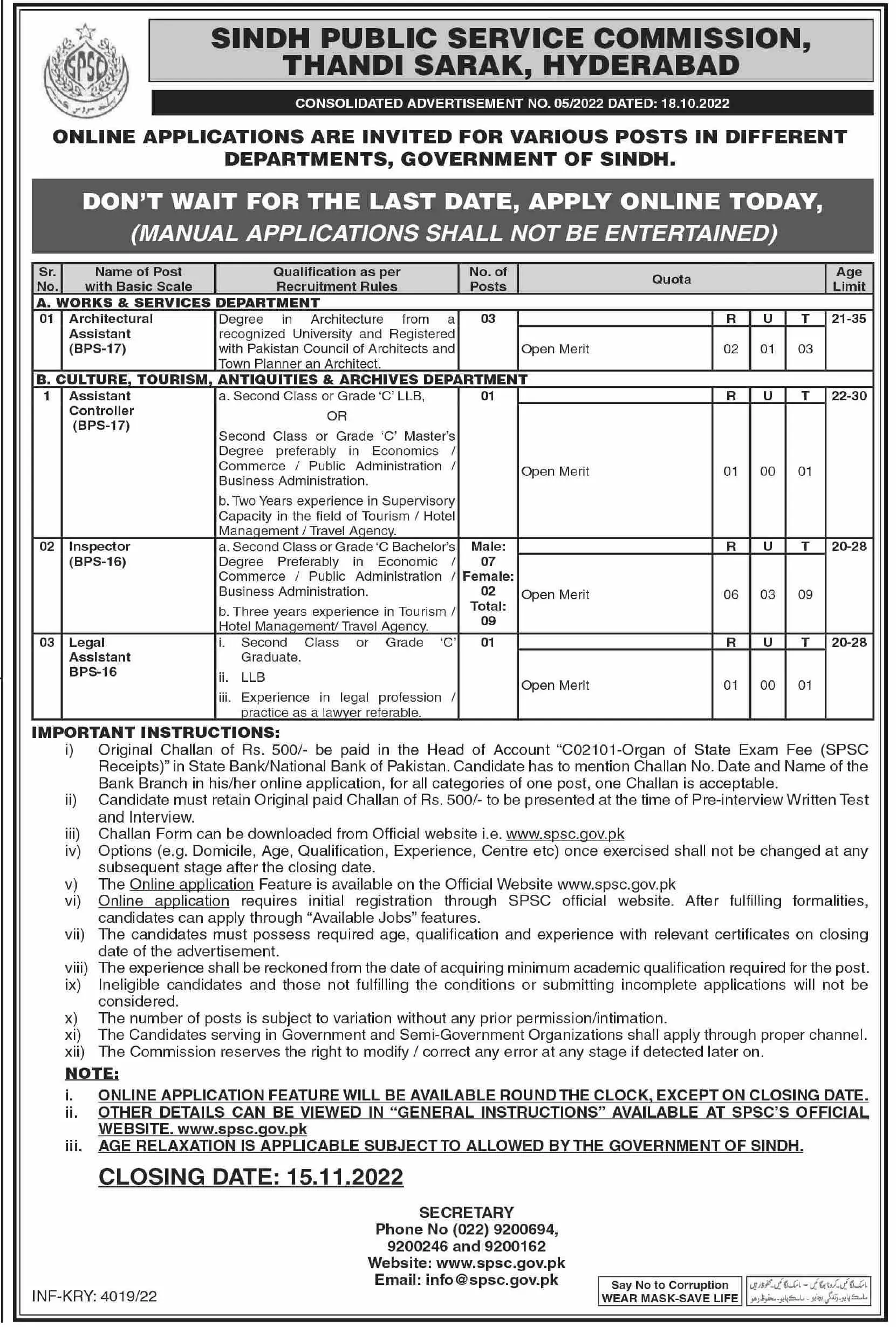 Sindh Public Service Commission Jobs 5/2022 – Sindh Public Service Commission at Karachi Jobs 2022 — original advertisement