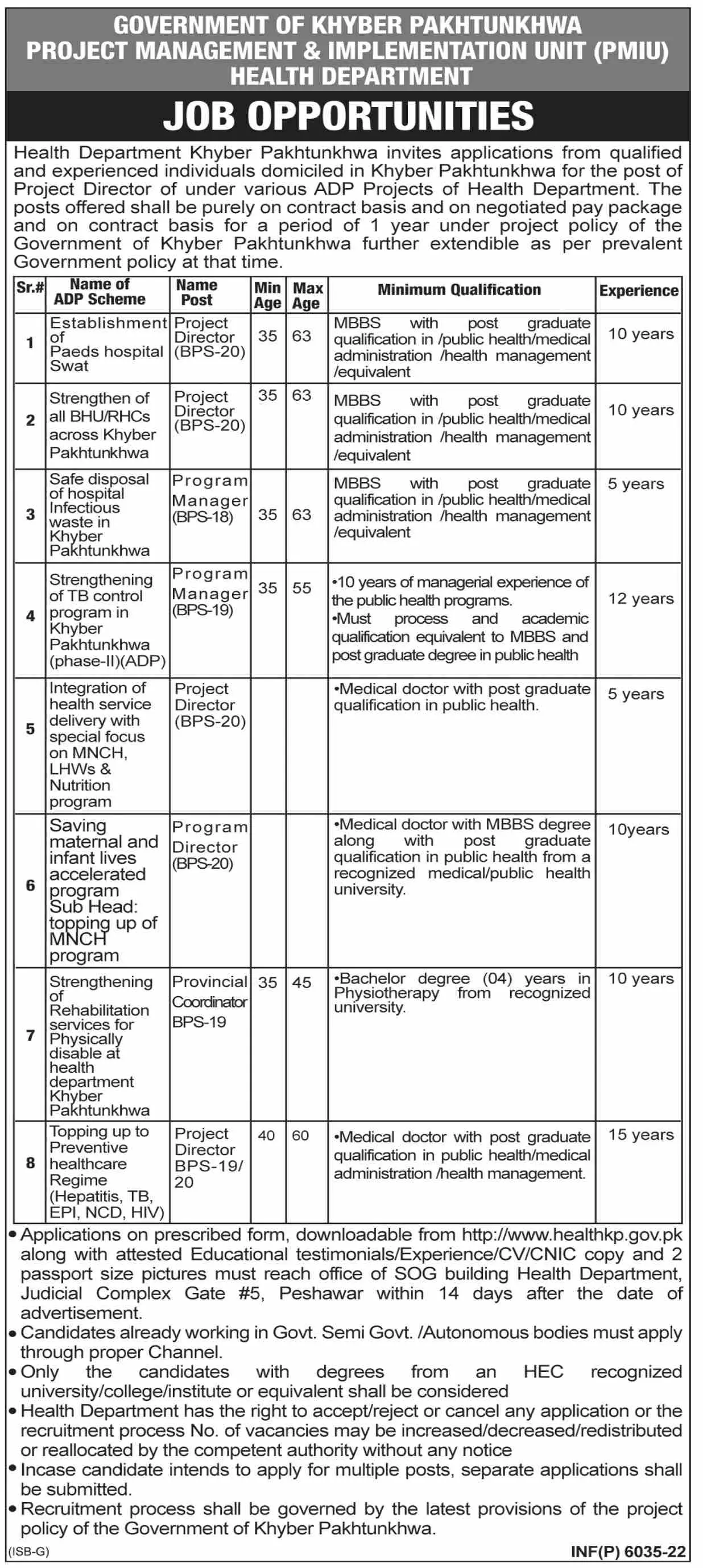 Health Department Khyber Pakhtunkhwa Jobs 2022 – Health Department KPK Jobs 2022 — original advertisement