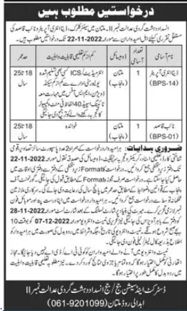 Anti Terrorism Court II Multan Jobs  2022 Jobs 2022 — original advertisement