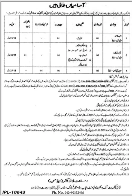 Directorate of Women Development department Punjab Jobs 2022 Jobs 2022 — original advertisement