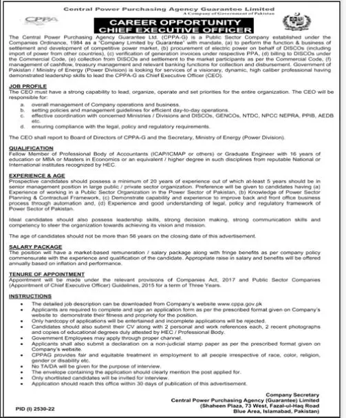 Central Power Purchasing Agency Guarantee Limited Jobs 2022 Jobs 2022 — original advertisement