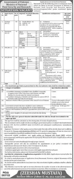Ministry of National Food Security Jobs 2022 – Ministry of National Food Security & Research Jobs 2022 — original advertisement