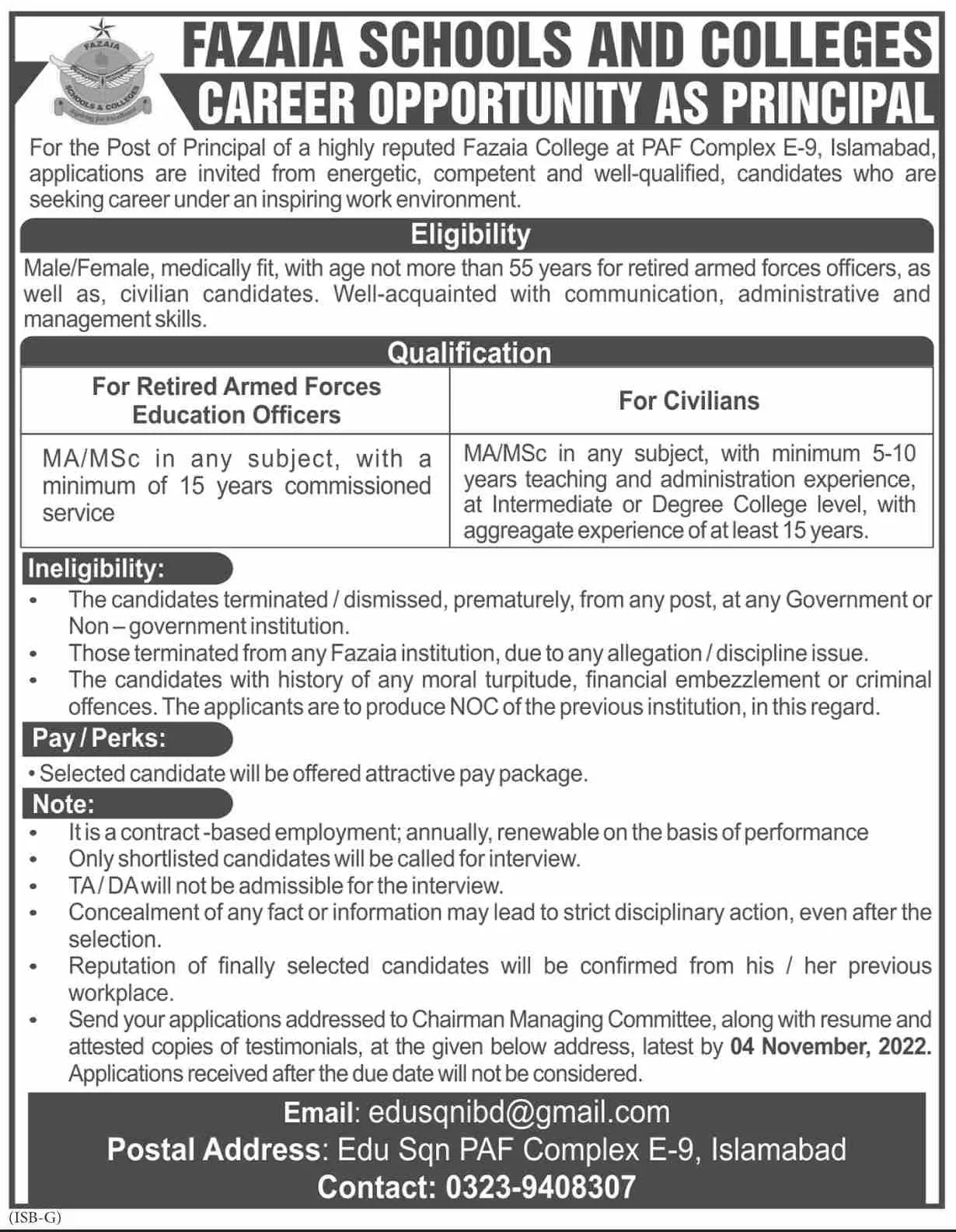 Fazaia Schools & Colleges Islamabad Jobs 2022 Jobs 2022 — original advertisement