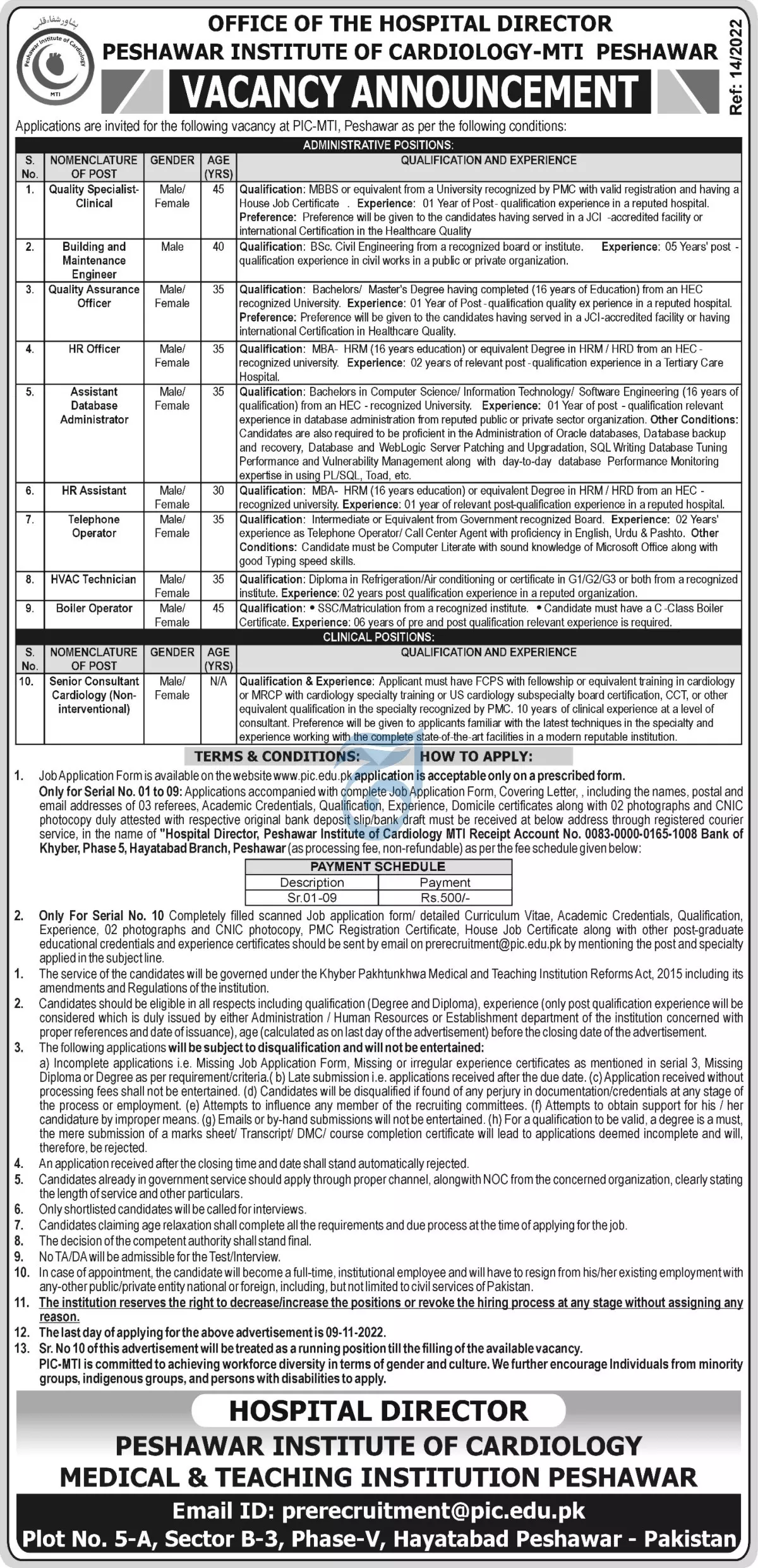 Peshawar institute of Cardiology MTI Peshawar Jobs 2022 Jobs 2022 — original advertisement