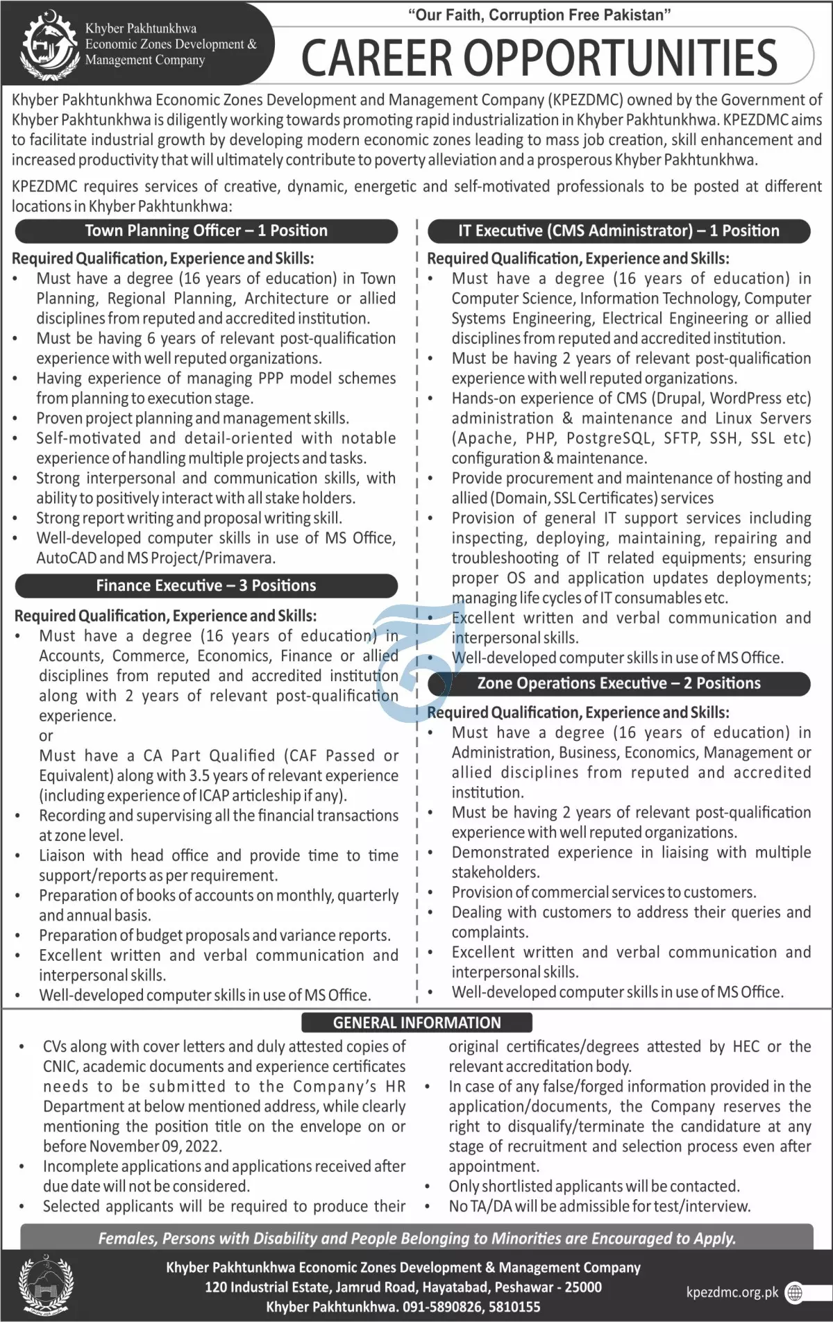 Khyber Pakhtunkhwa Economic Zones Development Company Jobs – Private Company Jobs 2022 — original advertisement