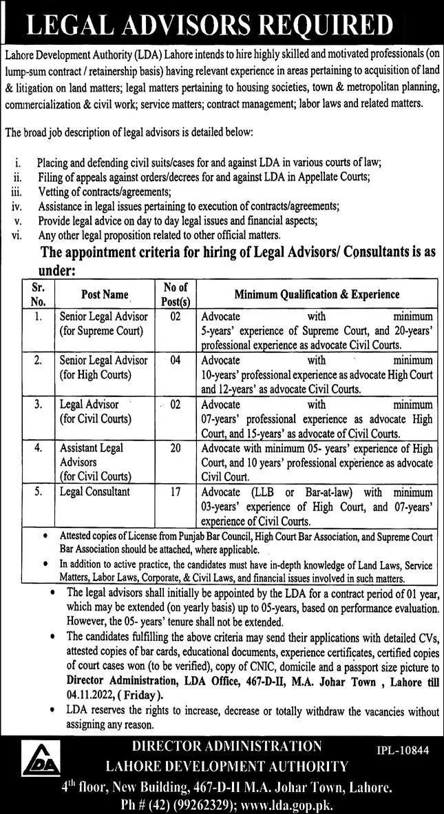 Lahore Development Authority Lahore LDA Jobs 2022 Jobs 2022 — original advertisement