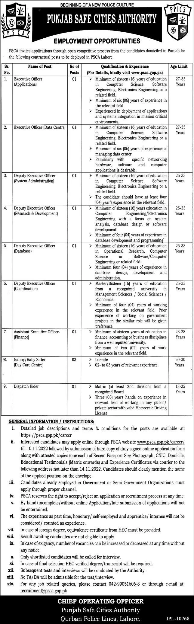 Punjab Safe Cities Authority Jobs 2022 Jobs 2022 — original advertisement