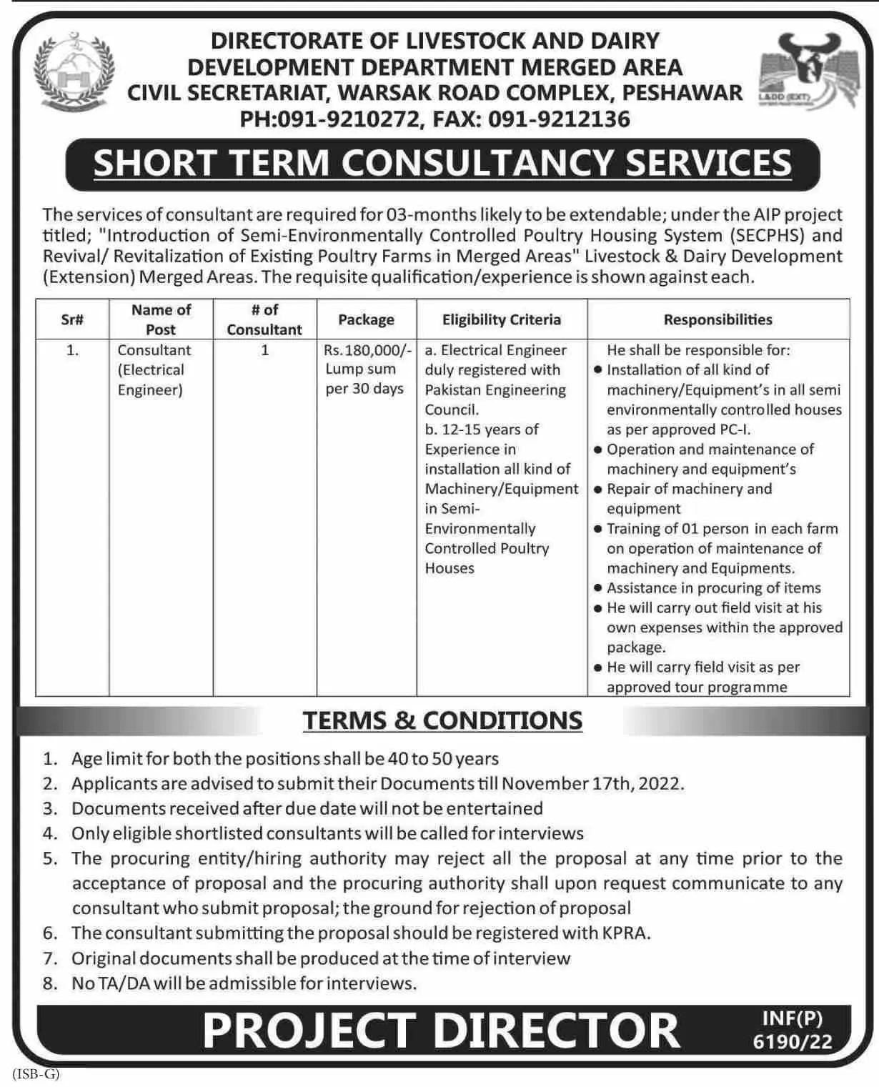 Livestock and Dairy Development Peshawar Jobs 2022 – Livestock and Dairy Development Department Kpk Jobs 2022 — original advertisement