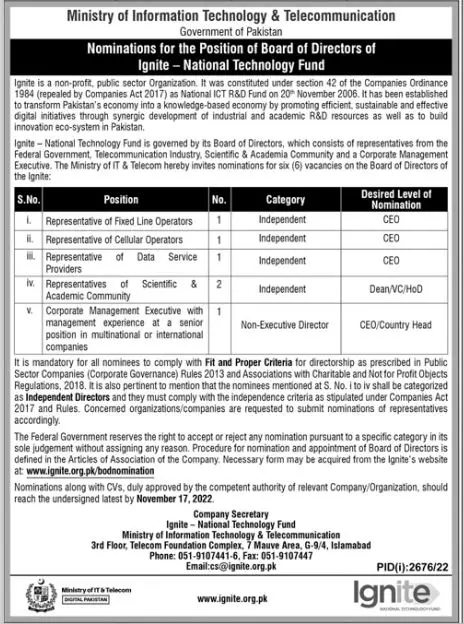 Ministry Of Information Technology & Telecommunication Jobs – Ministry of Information Technology and Telecommunication Jobs 2022 — original advertisement