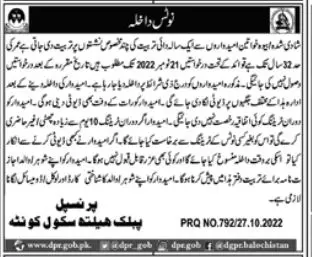 Public Health School PHS Quetta Admission 2022 Admissions 2022 — original advertisement