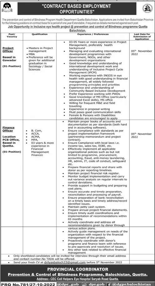 Prevention & control Program Quetta Balochistan Jobs 2022 – Health Department Balochsitan Jobs 2022 — original advertisement