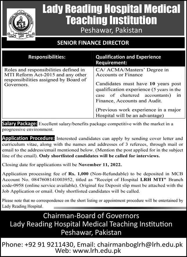 Lady Reading Hospital Peshawar Jobs 2022 Jobs 2022 — original advertisement