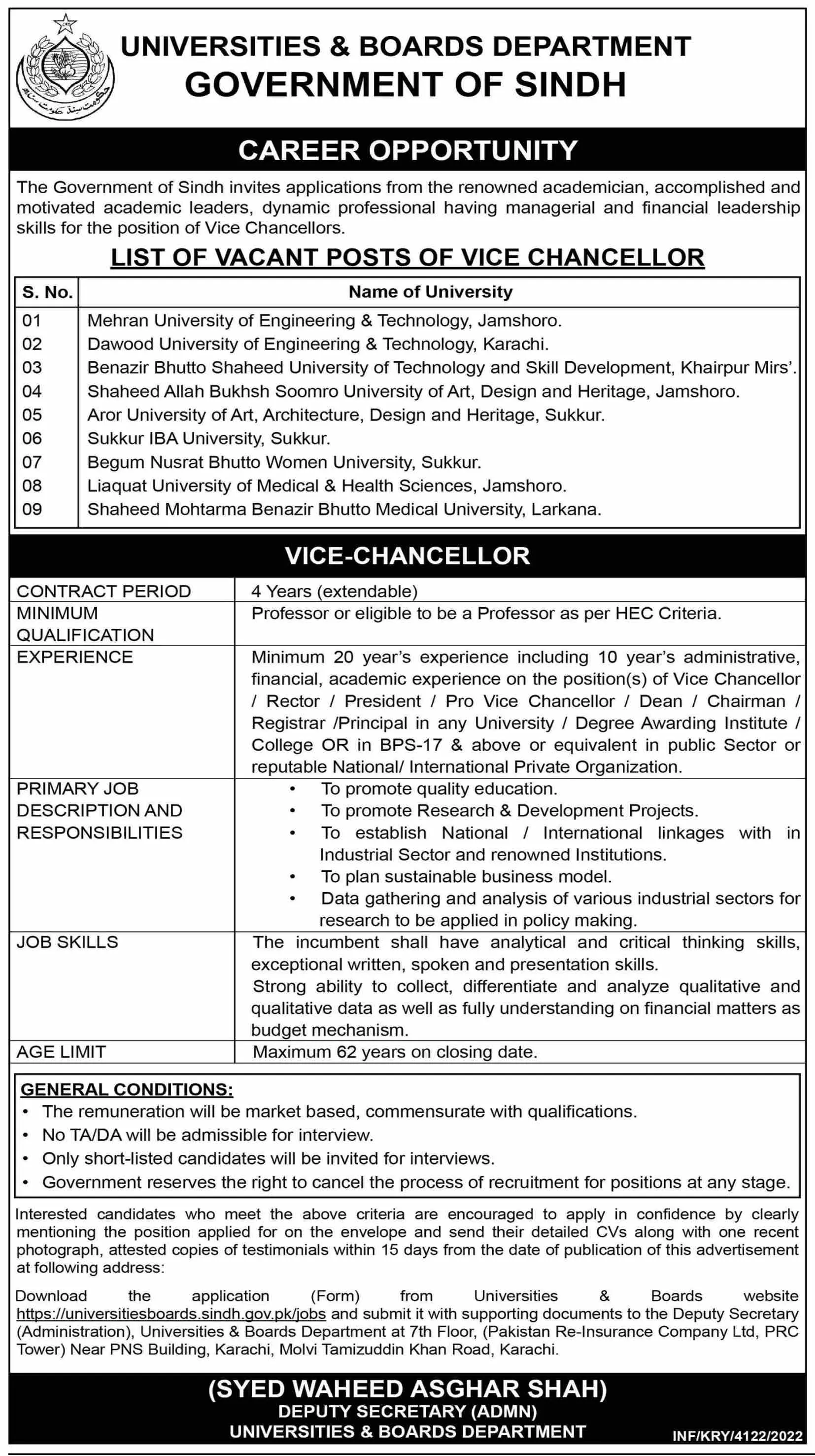 Universities & Boards Department Sindh Jobs 2022 – Universities and Boards Department Sindh Jobs 2022 — original advertisement