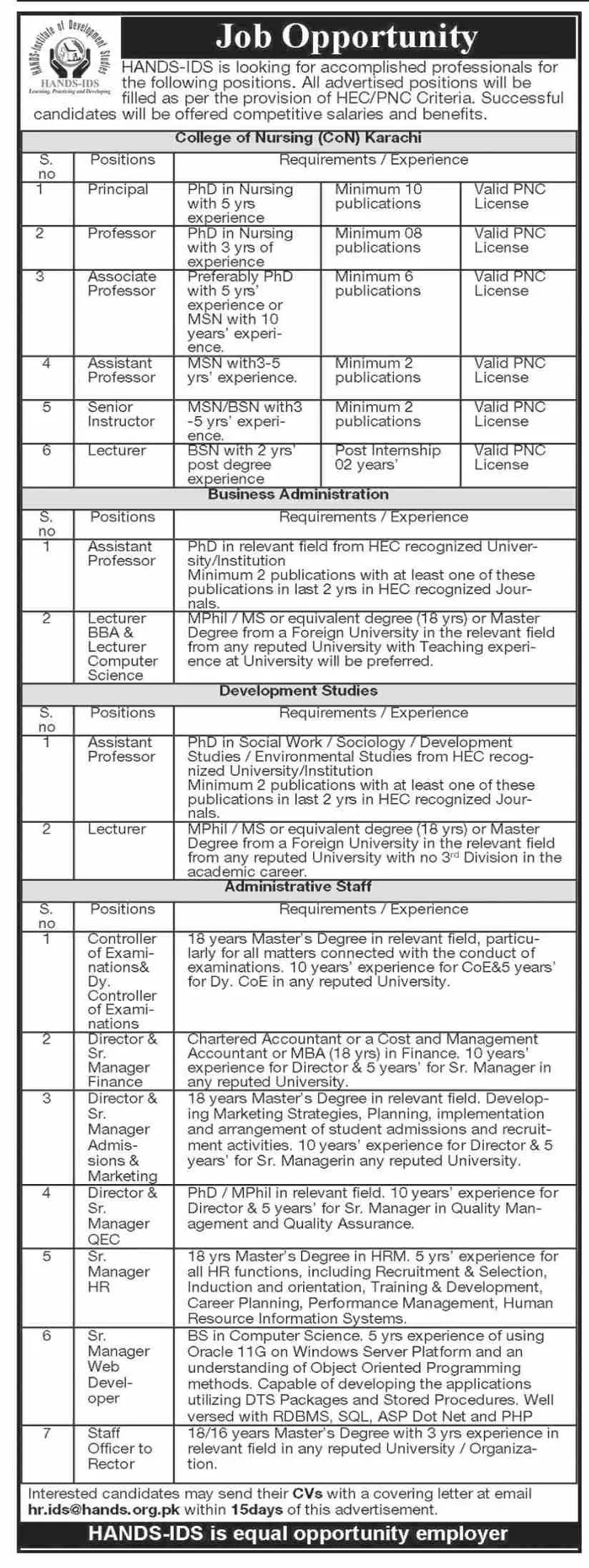 Hands Institute of Development Studies Jobs 2022 Jobs 2022 — original advertisement