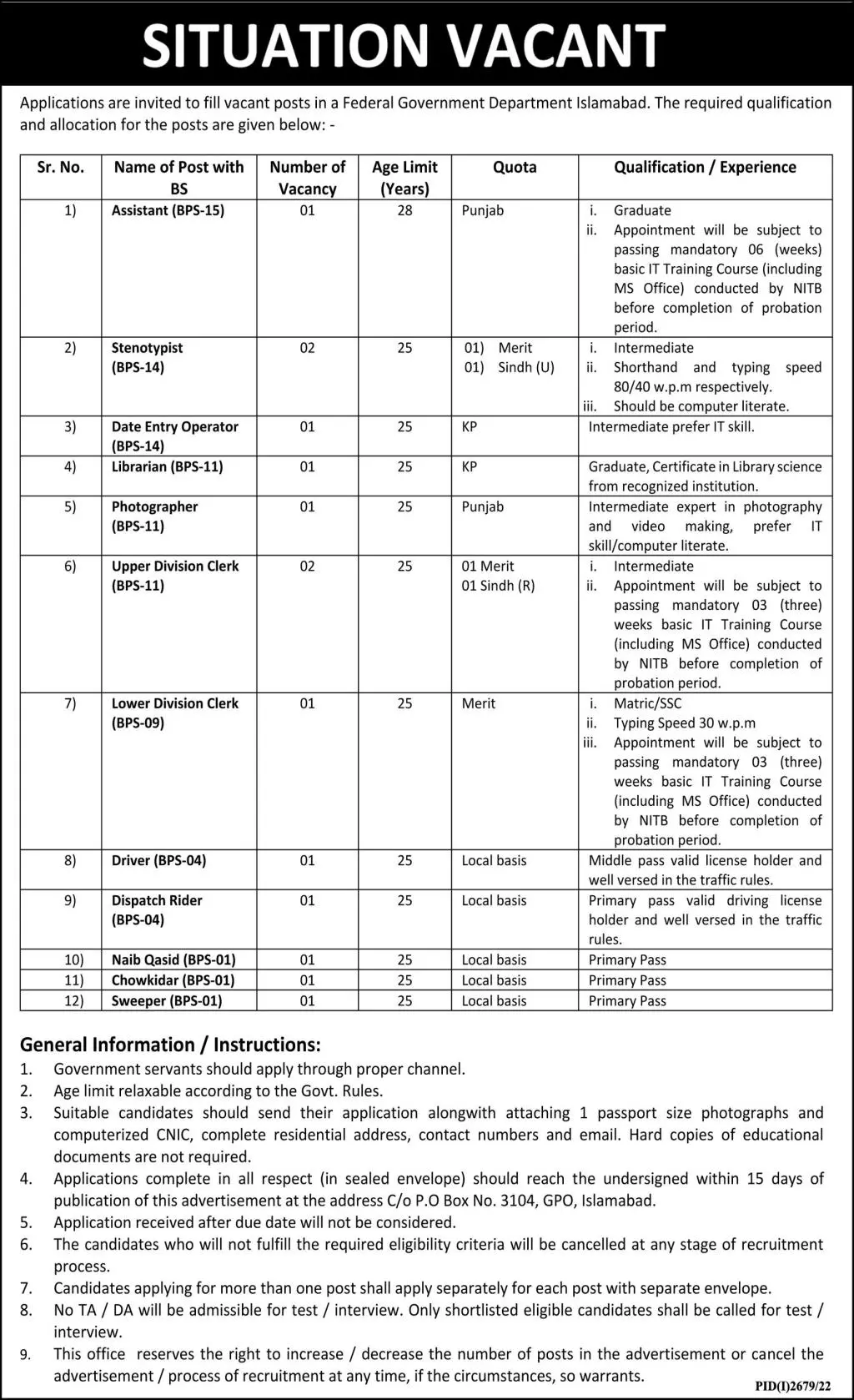 Federal Government Department Jobs 2022 Jobs 2022 — original advertisement