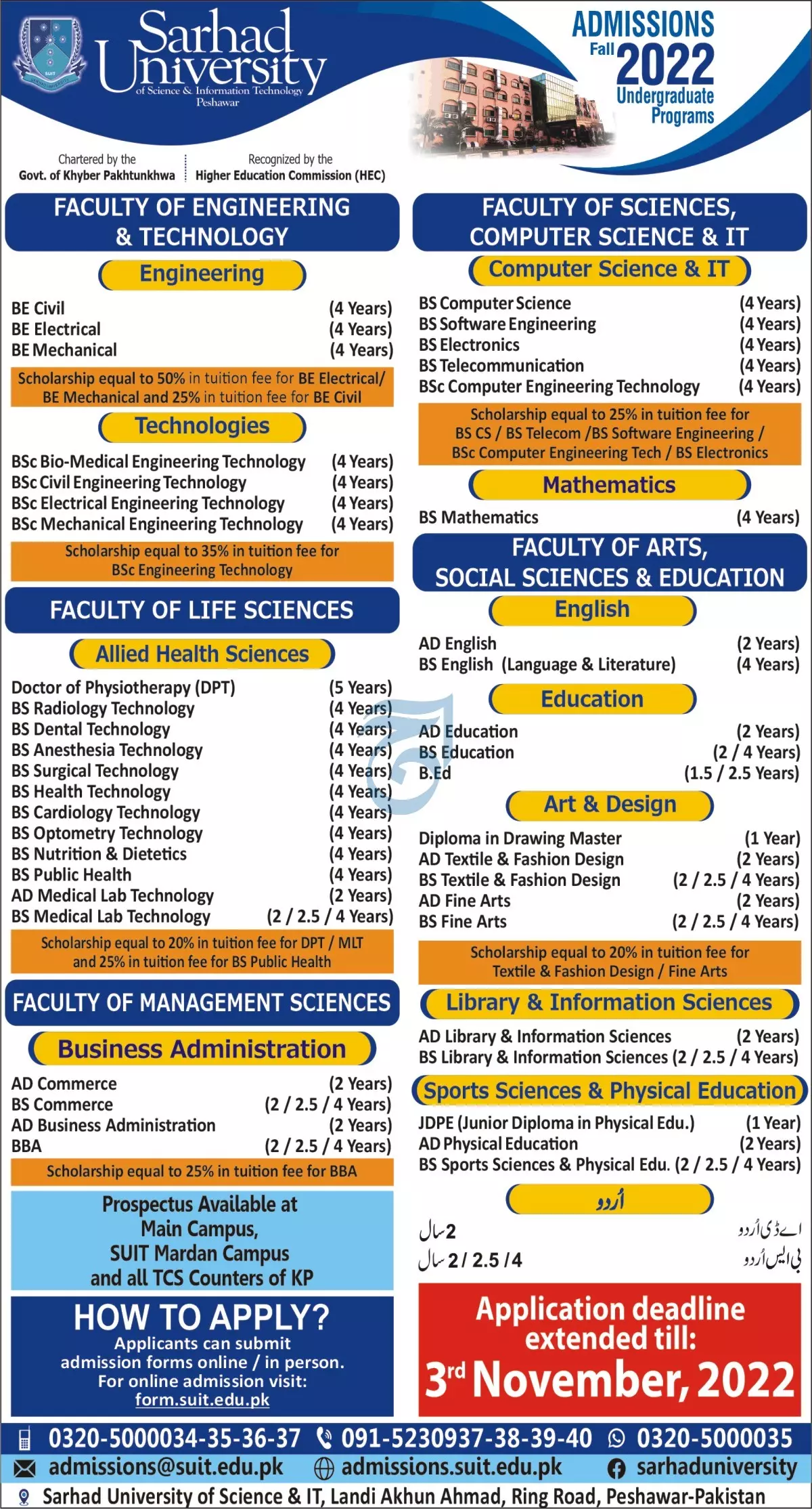 Sarhad University of Science & Information Admission 2022 – Sarhad University of Science and Information Technology Peshawar Admissions 2022 — original advertisement