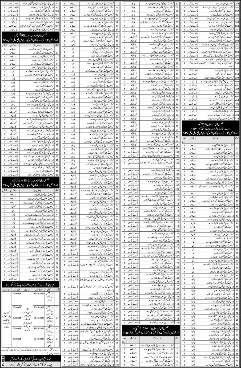 District Education Authority Lahore Jobs 2022 – Education School Department Punjab Jobs 2022 — original advertisement