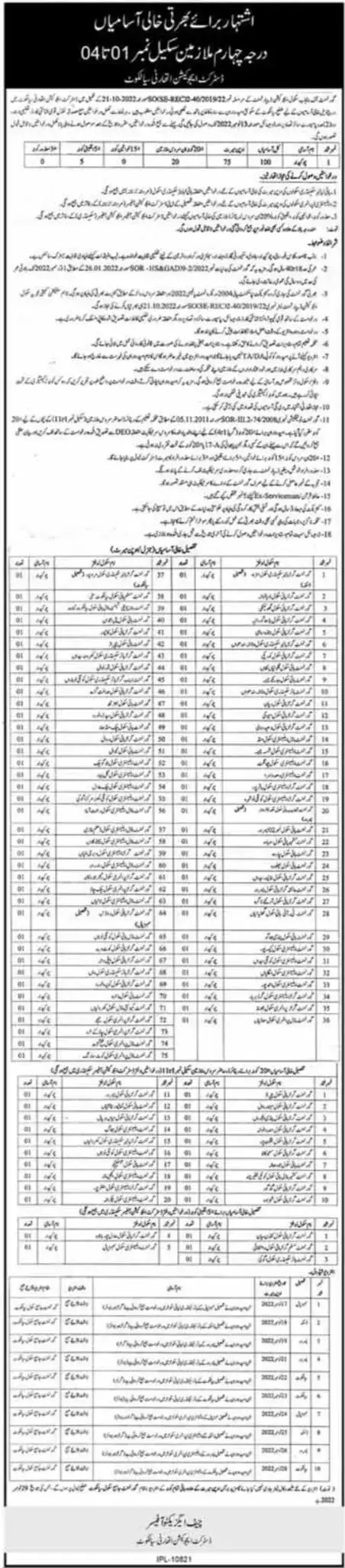 District Education Authority Sialkot Jobs 2022 – Education School Department Punjab Jobs 2022 — original advertisement