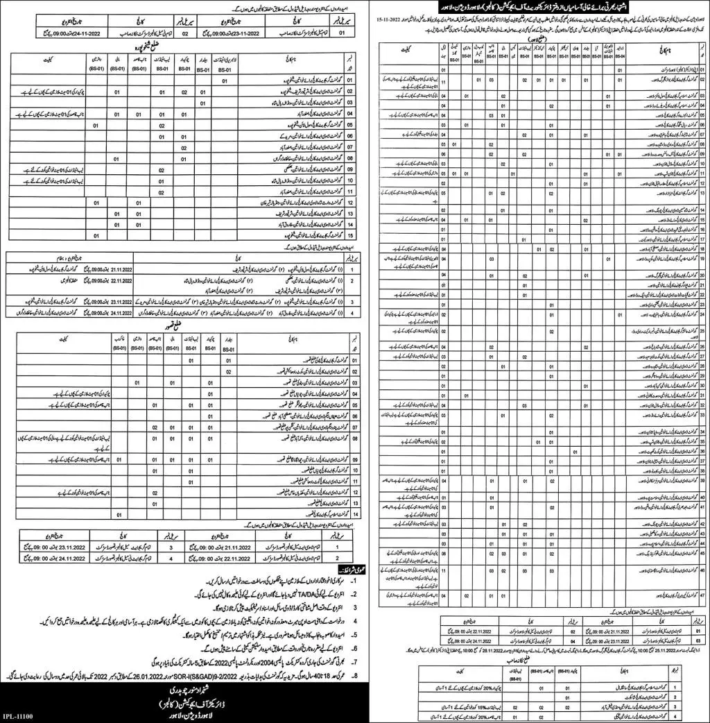 Directorate of Education Colleges Punjab Jobs 2022 – Education School Department Punjab Jobs 2022 — original advertisement
