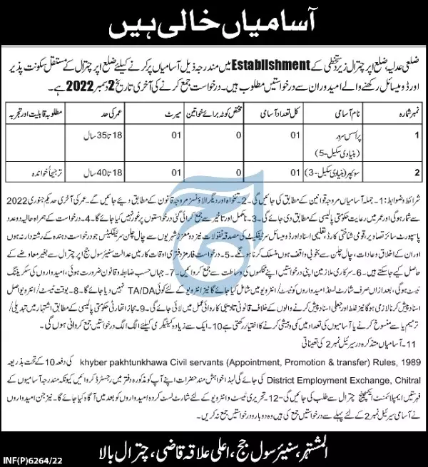 District Court Upper Chitral Jobs 2022 Jobs 2022 — original advertisement