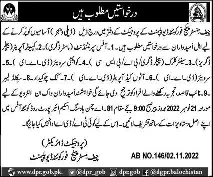 Chief Minister Secretariat Jobs 2022 – Chief Minister Balochsitan Projects and Units Jobs 2022 — original advertisement