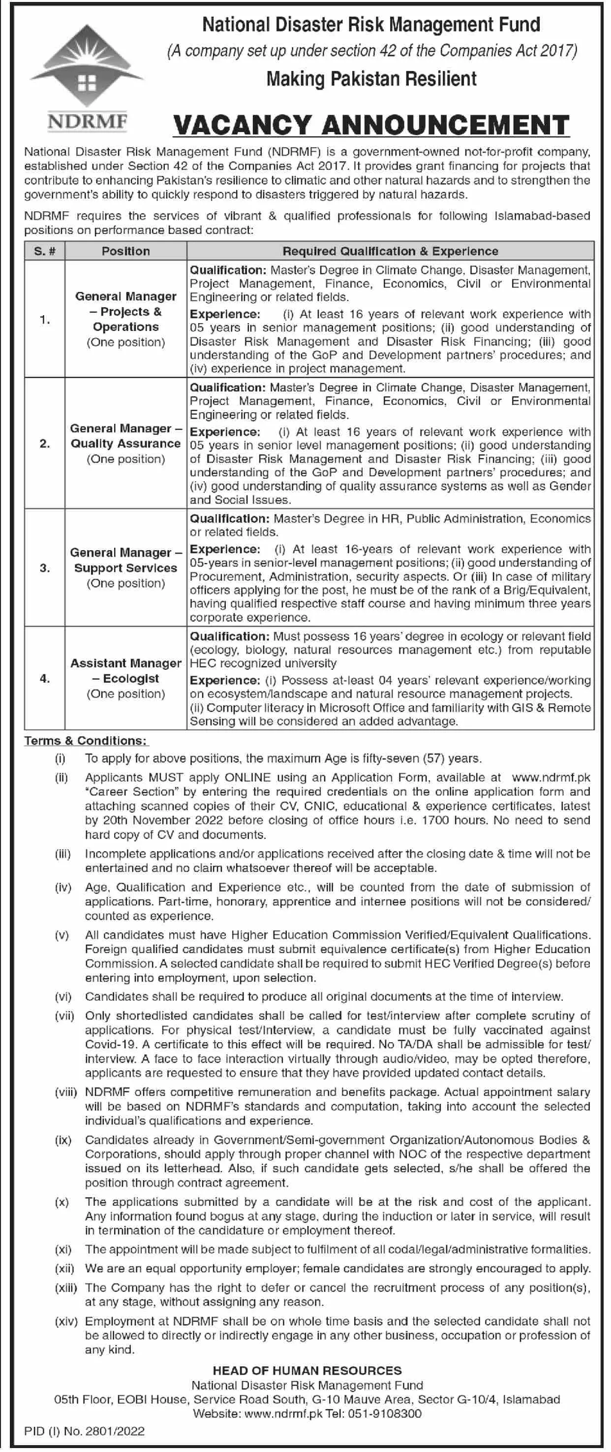 National Disaster Risk Management Fund Jobs 2022 – National Disaster & Risk Management Fund Jobs 2022 — original advertisement