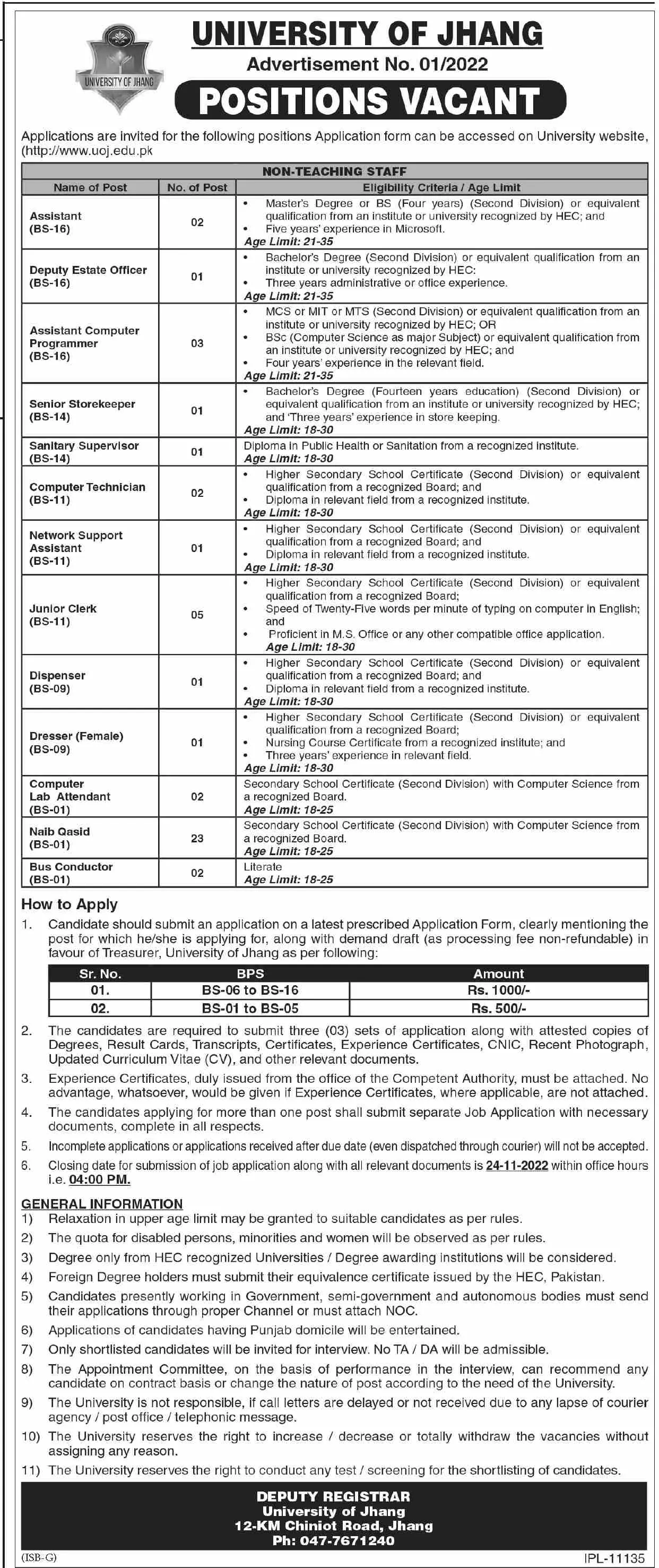 University of Jhang Jobs 2022 Jobs 2022 — original advertisement