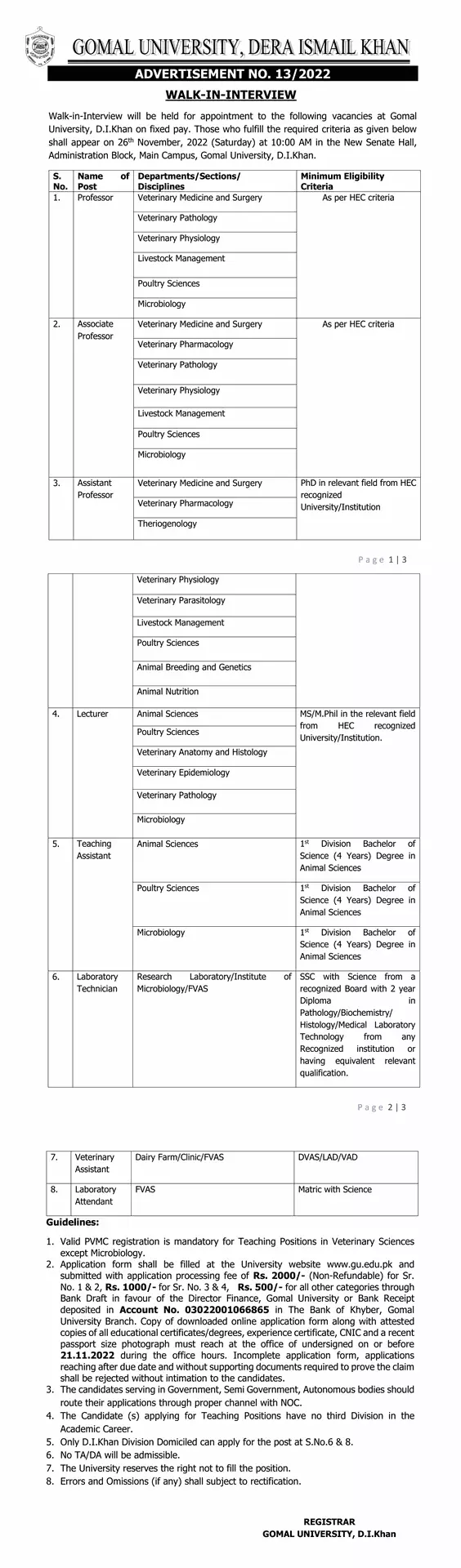 Gomal University Dera Ismail Khan Jobs 2022 Jobs 2022 — original advertisement