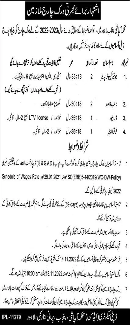 Irrigation Department Punjab Jobs 2022 Jobs 2022 — original advertisement